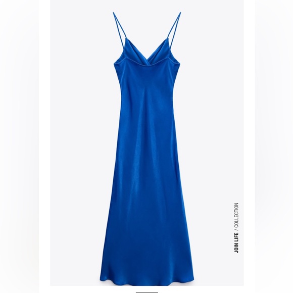 ZARA SATIN LINGERIE STYLE DRESS COBALT - Picture 9 of 9